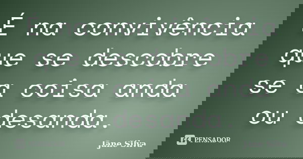 É na convivência que se descobre se a coisa anda ou desanda.... Frase de Jane Silva.