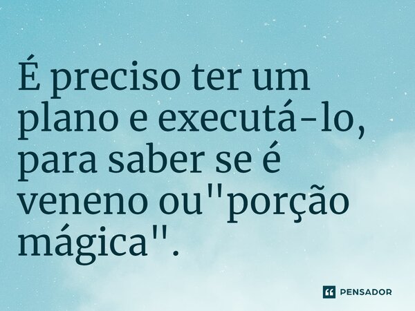 ⁠É preciso ter um plano e executá-lo, para saber se é veneno ou "porção mágica".... Frase de Jane Silva.