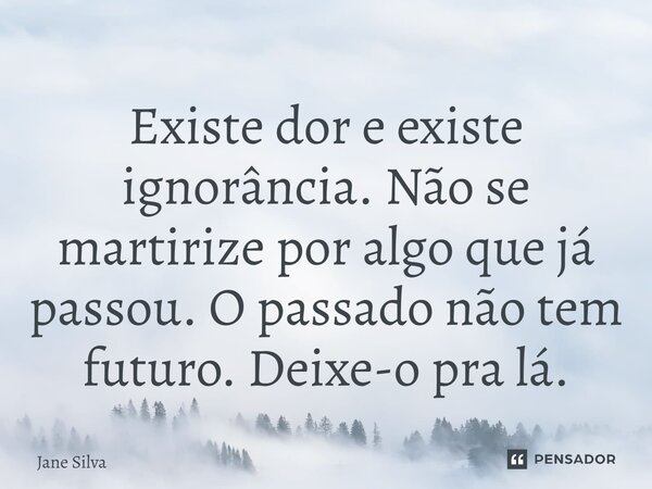 ⁠Existe dor e existe ignorância. Não se martirize por algo que já passou. O passado não tem futuro. Deixe-o pra lá.... Frase de Jane Silva.