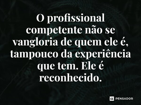 ⁠O profissional competente não se vangloria de quem ele é, tampouco da experiência que tem. Ele é reconhecido.... Frase de Jane Silva.