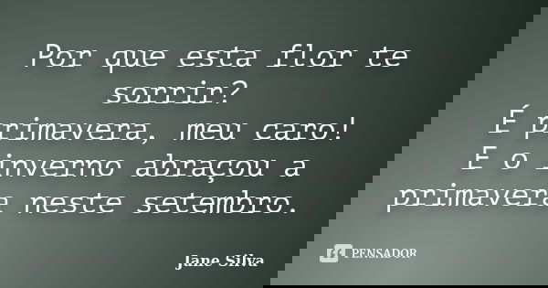 Por que esta flor te sorrir? É primavera, meu caro! E o inverno abraçou a primavera neste setembro.... Frase de Jane Silva.
