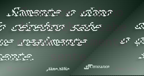 Somente o dono do cérebro sabe o que realmente sente.... Frase de Jane Silva.