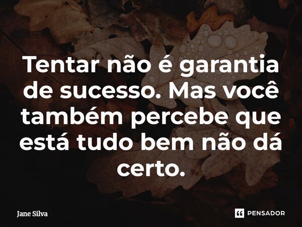 ⁠Tentar não é garantia de sucesso. Mas você também percebe que está tudo bem não dá certo.... Frase de Jane Silva.