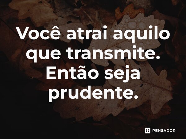 ⁠Você atrai aquilo que transmite. Então seja prudente.... Frase de Jane Silva.