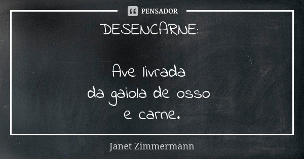 DESENCARNE: Ave livrada da gaiola de osso e carne.... Frase de Janet Zimmermann.