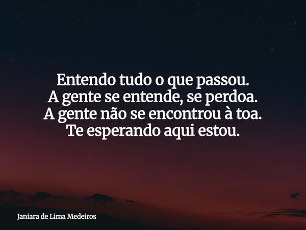 Entendo tudo o que passou. A gente se entende, se perdoa. A gente não se encontrou à toa. Te esperando aqui estou.... Frase de Janiara de Lima Medeiros.