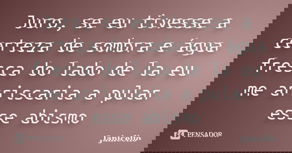 Juro, se eu tivesse a certeza de sombra e água fresca do lado de la eu me arriscaria a pular esse abismo... Frase de janicelio.