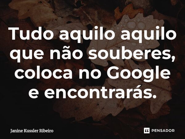 ⁠Tudo aquilo aquilo que não souberes, coloca no Google e encontrarás.... Frase de Janine Kussler Ribeiro.