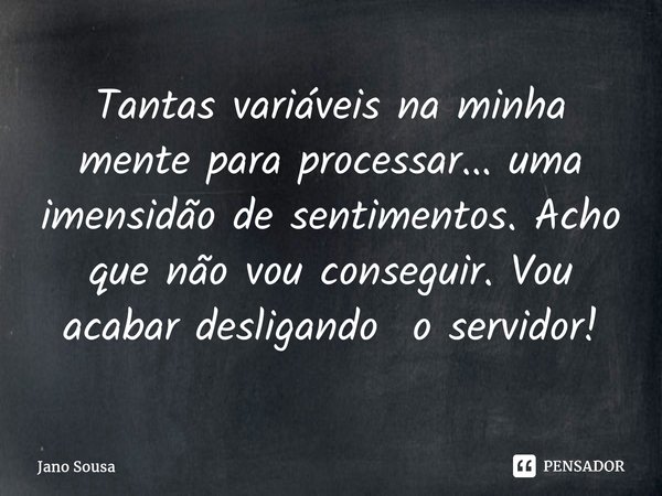 ⁠Tantas variáveis na minha mente para processar... uma imensidão de sentimentos. Acho que não vou conseguir. Vou acabar desligando o servidor!... Frase de Jano Sousa.