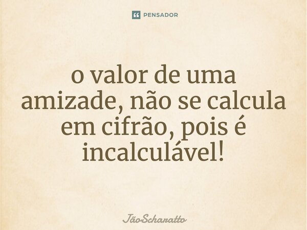 ⁠o valor de uma amizade, não se calcula em cifrão, pois é incalculável!... Frase de JãoScharatto.