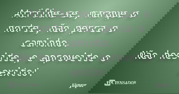 Atrilhe-se, marque o norte, não perca o caminho. Não hesite, e aproveite o exito!... Frase de Japur.