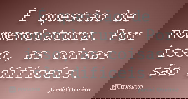 É questão de nomenclatura. Por isso, as coisas são difíceis.... Frase de Jardel Queiroz.