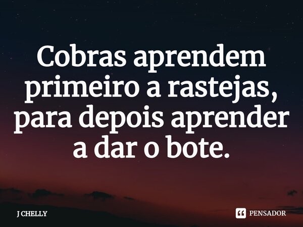⁠Cobras aprendem primeiro a rastejas, para depois aprender a dar o bote.... Frase de J CHELLY.