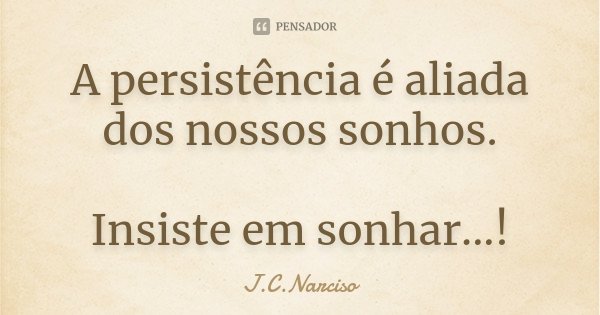 A persistência é aliada dos nossos sonhos. Insiste em sonhar...!... Frase de J.C.Narciso.