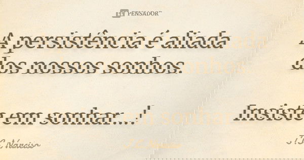 A persistência é aliada dos nossos sonhos. Insiste em sonhar...!... Frase de J.C.Narciso.