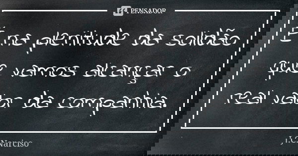É na plenitude da solidão que vamos alcançar o real valor da companhia.... Frase de J.C.Narciso.
