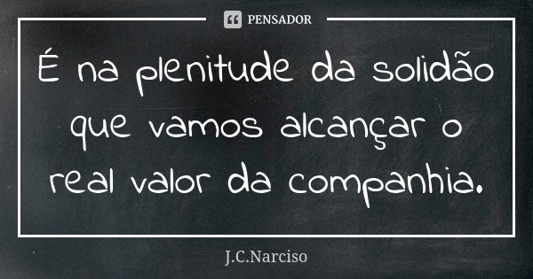 É na plenitude da solidão que vamos alcançar o real valor da companhia.... Frase de J.C.Narciso.