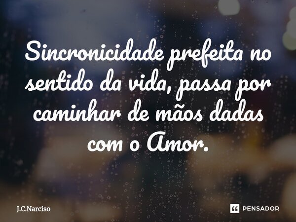⁠Sincronicidade prefeita no sentido da vida, passa por caminhar de mãos dadas com o Amor.... Frase de J.C.Narciso.