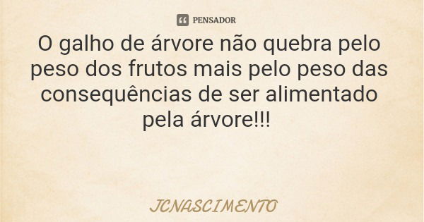 O galho de árvore não quebra pelo peso dos frutos mais pelo peso das consequências de ser alimentado pela árvore!!!... Frase de JCNASCIMENTO.