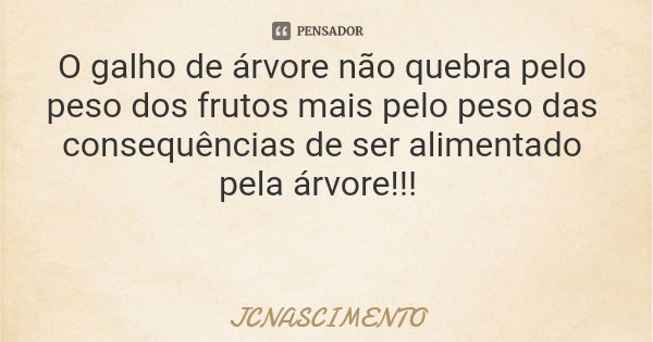 O galho de árvore não quebra pelo peso dos frutos mais pelo peso das consequências de ser alimentado pela árvore!!!... Frase de JCNASCIMENTO.