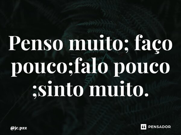 ⁠Penso muito; faço pouco;falo pouco ;sinto muito.... Frase de jc.pzz.