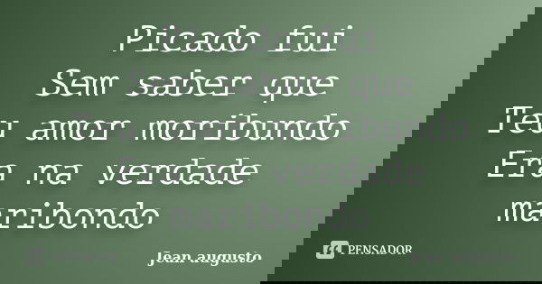Picado fui Sem saber que Teu amor moribundo Era na verdade maribondo... Frase de Jean Augusto.