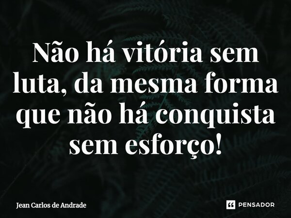 ⁠Não há vitória sem luta, da mesma forma que não há conquista sem esforço!... Frase de Jean Carlos de Andrade.