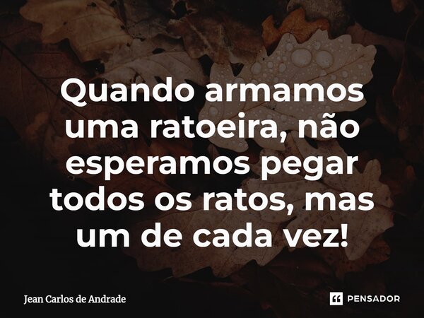 ⁠Quando armamos uma ratoeira, não esperamos pegar todos os ratos, mas um de cada vez!... Frase de Jean Carlos de Andrade.