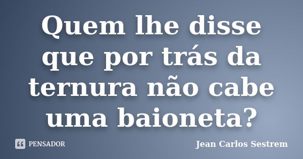 Quem lhe disse que por trás da ternura não cabe uma baioneta?... Frase de Jean Carlos Sestrem.