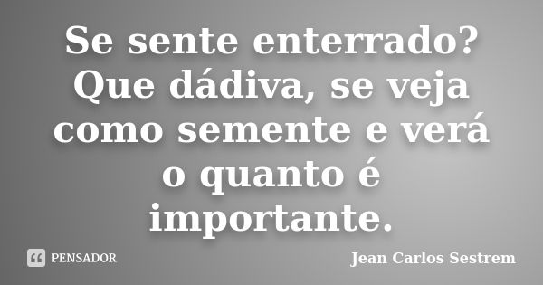 Se sente enterrado? Que dádiva, se veja como semente e verá o quanto é importante.... Frase de Jean Carlos Sestrem.