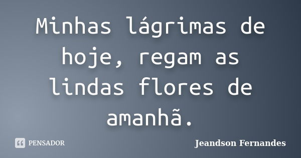 Minhas lágrimas de hoje, regam as lindas flores de amanhã.... Frase de Jeandson Fernandes.