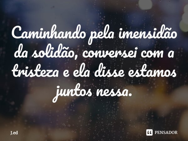 Caminhando pela imensidão da solidão, conversei com a tristeza e ela disse estamos juntos nessa.⁠... Frase de J.ed.