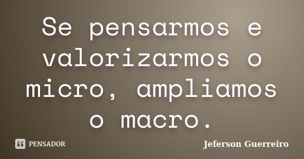 Se pensarmos e valorizarmos o micro, ampliamos o macro.... Frase de Jeferson Guerreiro.