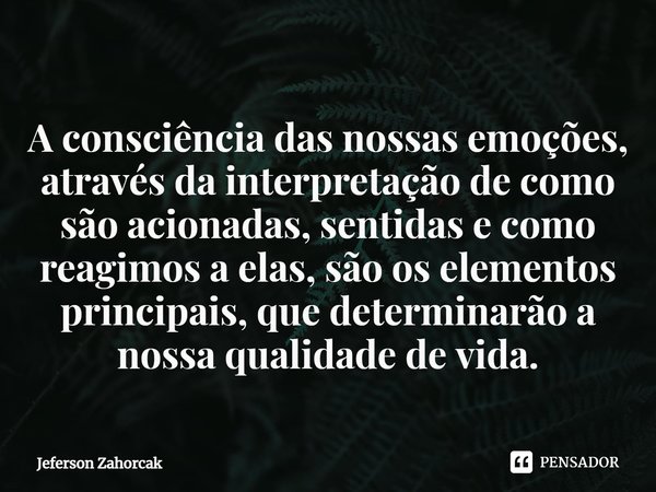 ⁠A consciência das nossas emoções, através da interpretação de como são acionadas, sentidas e como reagimos a elas, são os elementos principais, que determinarã... Frase de Jeferson Zahorcak.