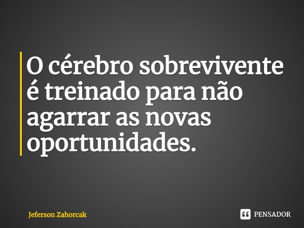 ⁠O cérebro sobrevivente é treinado para não agarrar as novas oportunidades.... Frase de Jeferson Zahorcak.