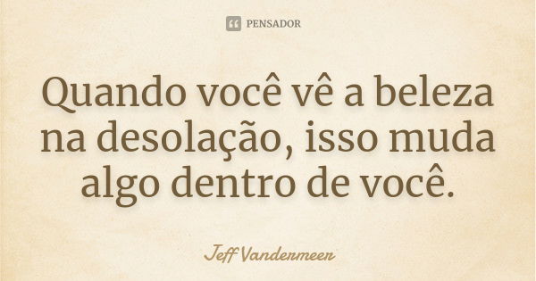 Quando você vê a beleza na desolação, isso muda algo dentro de você.... Frase de Jeff Vandermeer.