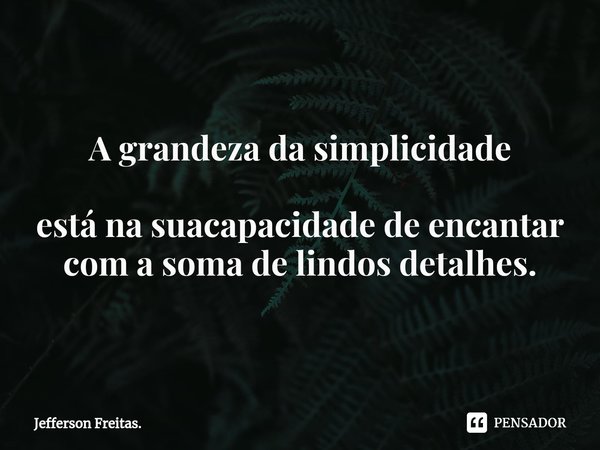 A grandeza da simplicidade
está na suacapacidadedeencantar
com a soma de lindos detalhes.... Frase de Jefferson Freitas..