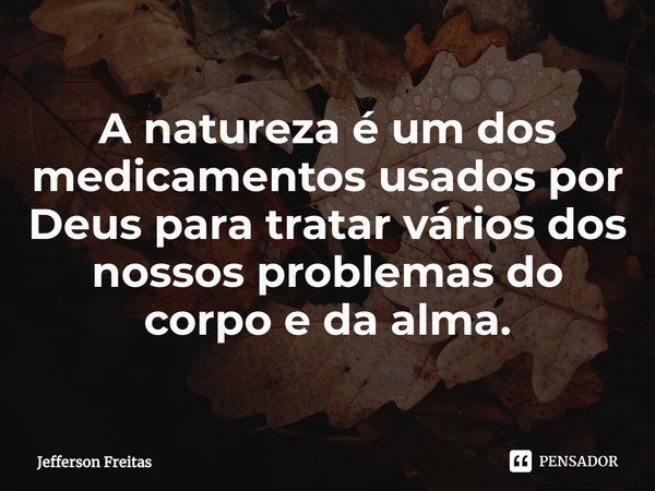 ⁠A natureza é um dos medicamentos usados por Deus para tratar vários dos nossos problemas do corpo e da alma.... Frase de Jefferson Freitas.