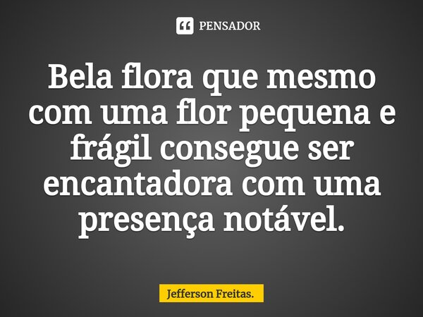 ⁠Bela flora que mesmo com uma flor pequena e frágil consegue ser encantadora com uma presença notável.... Frase de Jefferson Freitas..