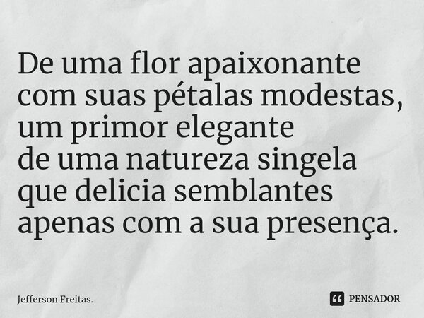 ⁠De uma flor apaixonante com suas pétalas modestas, um primor elegante de uma natureza singela que delicia semblantes apenas com a sua presença.... Frase de Jefferson Freitas..