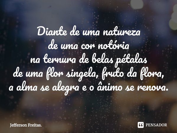 ⁠Diante de uma natureza de uma cor notória na ternura de belas pétalas de uma flor singela, fruto da flora, a alma se alegra e o ânimo se renova.... Frase de Jefferson Freitas..