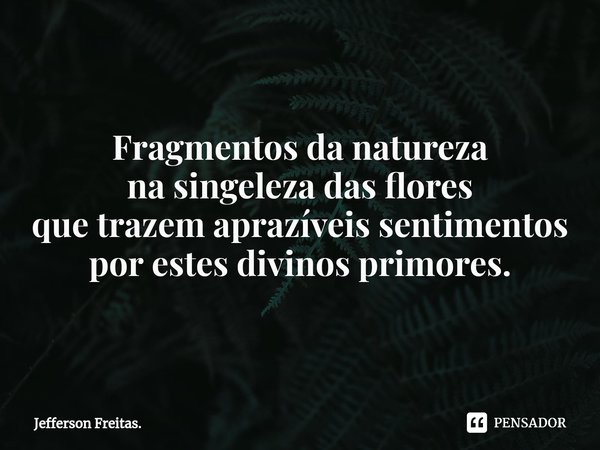 ⁠Fragmentos da natureza
na singeleza das flores
que trazem aprazíveis sentimentos
por estes divinos primores.... Frase de Jefferson Freitas..