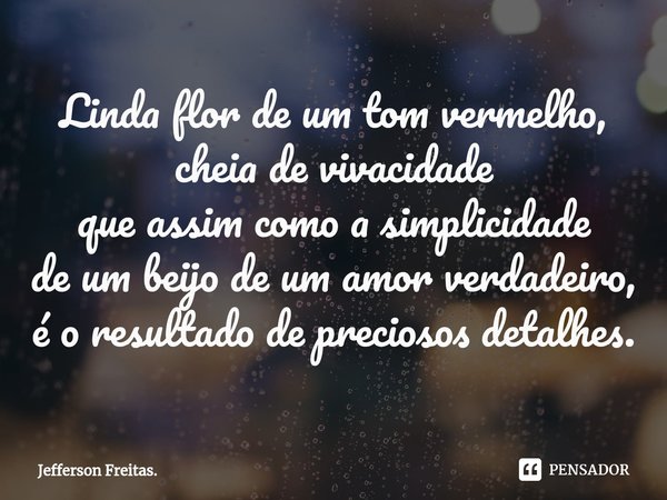 ⁠Linda flor de um tom vermelho, cheia de vivacidade que assim como a simplicidade de um beijo de um amor verdadeiro, é o resultado de preciosos detalhes.... Frase de Jefferson Freitas..
