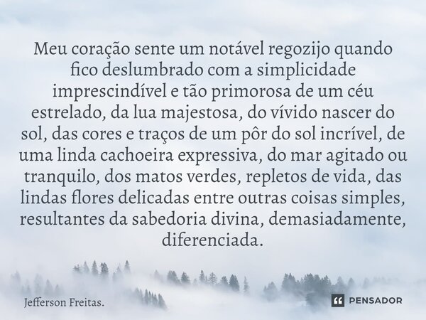 Meu coração sente um notável regozijo quando fico deslumbrado com a simplicidade imprescindível e tão primorosa de um céu estrelado, da lua majestosa, do vívid... Frase de Jefferson Freitas..