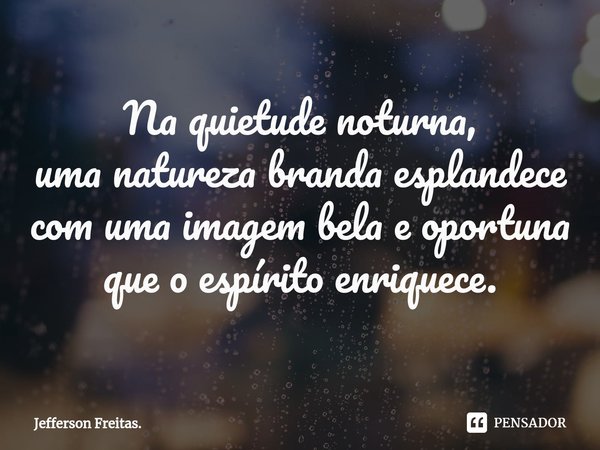 ⁠Na quietude noturna, uma natureza branda esplandece com uma imagem bela e oportuna que o espírito enriquece.... Frase de Jefferson Freitas..