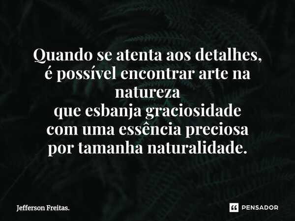 ⁠Quando se atenta aos detalhes, é possível encontrar arte na natureza que esbanja graciosidade com uma essência preciosa por tamanha naturalidade.... Frase de Jefferson Freitas..