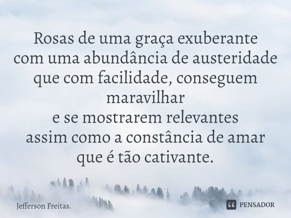 ⁠Rosas de uma graça exuberante com uma abundância de austeridade que com facilidade, conseguem maravilhar e se mostrarem relevantes assim como a constância de a... Frase de Jefferson Freitas..