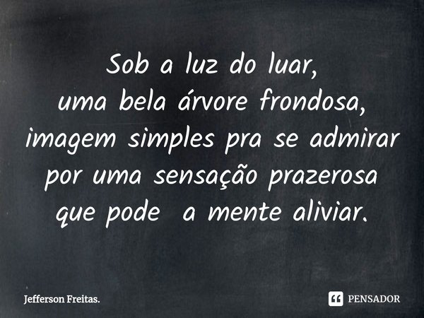 ⁠Sob a luz do luar, uma bela árvore frondosa, imagem simples pra se admirar por uma sensação prazerosa que pode a mente aliviar.... Frase de Jefferson Freitas..