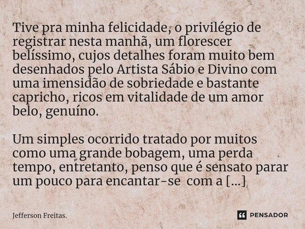 ⁠Tive pra minha felicidade, o privilégio de registrar nesta manhã, um florescer belíssimo, cujos detalhes foram muito bem desenhados pelo Artista Sábio e Divino... Frase de Jefferson Freitas..