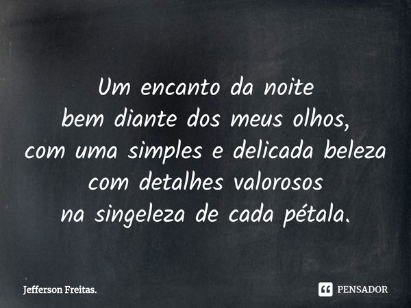 ⁠Um encanto da noite bem diante dos meus olhos, com uma simples e delicada beleza com detalhes valorosos na singeleza de cada pétala.... Frase de Jefferson Freitas..